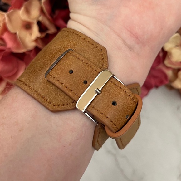 Caramel Brown Double Cuff Leather Watchband for Apple iWatch - Picture 13 of 15